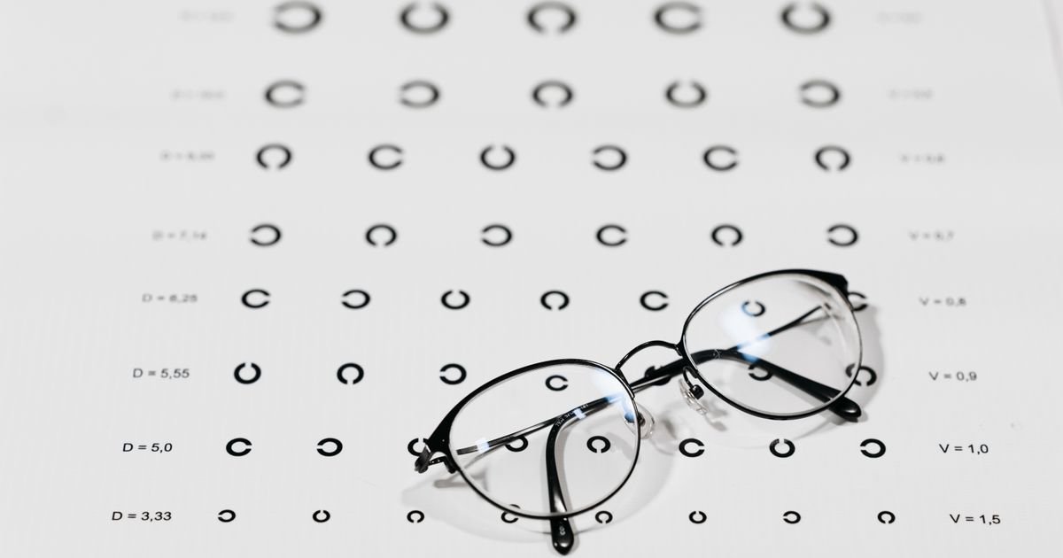 Lentes graduados sobre una tabla de examen visual